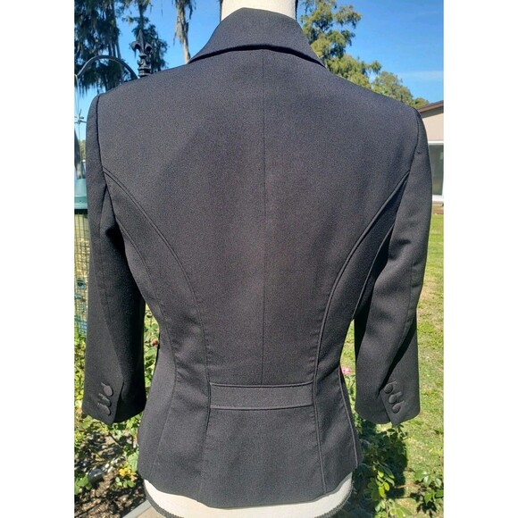 White House Black Market Women’s Jacket Blazer 8 Black 3/4 Sleeve Pleated Collar - Picture 2 of 11